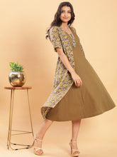 Vegetable Dye Handblock Jacket with Olive Green Linen Dress